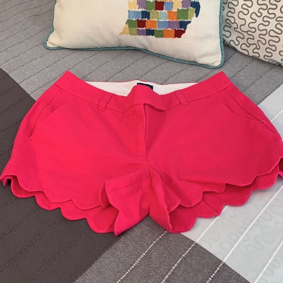 J Crew Linen Scallop Hem Shorts Pink Bright Begonia New 4 Preppy - Picture 8 of 9